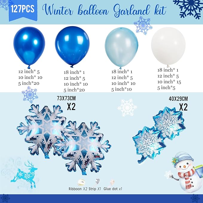 Winter Wonderland Balloon Garland arch kit 120Pcs large Snowflake Chrome Blue white Balloons For Snow Queen Princess Boy Birthday Party Baby its cold outside baby shower decorations