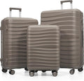 Hardside Luggage Sets, Lightweight Wave Suitcase with Spinner Wheels, PP Brown