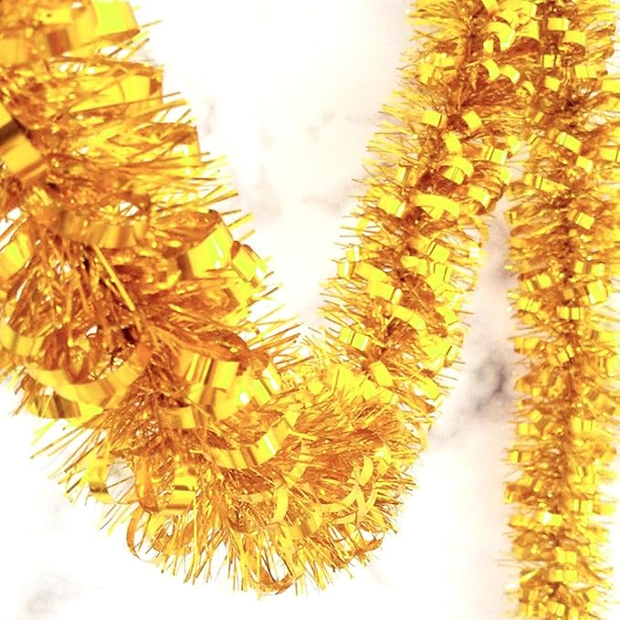 33Ft Christmas Tinsel Garland Shiny Thick Tinsel Xmas Tree Decor Metallic Twist Foil Garland for New Year Parties Birthday Party Thanksgiving Day Parade Floats Indoor Outdoor Supplies - Gold