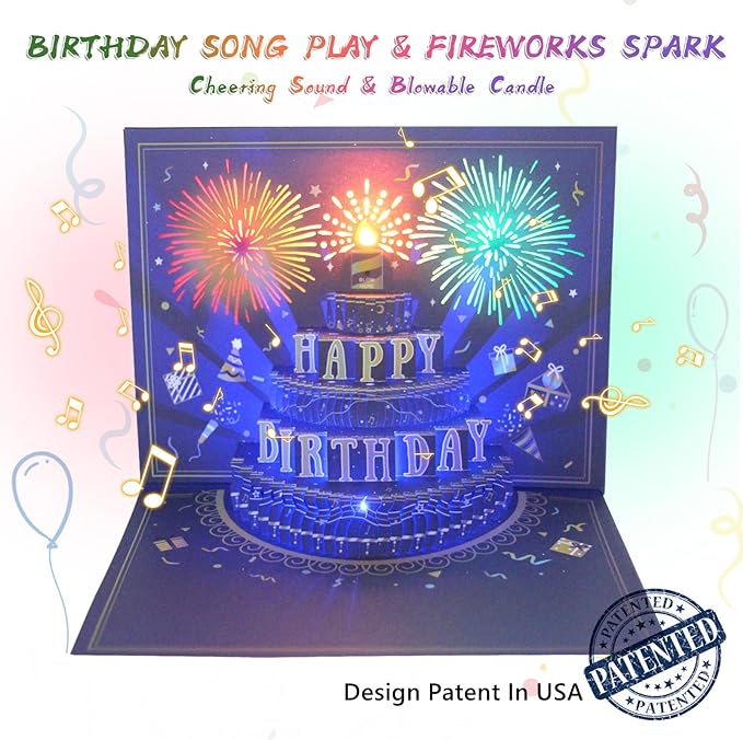 3D Pop Up Birthday Cards, Musical LED Lights Birthday Cards, Greeting Cards, Birthday Gifts for Mom Women Men Kids Child Dad Father Wife