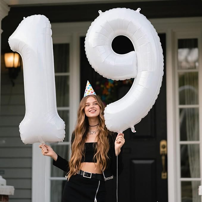 40 Inch White 9 Balloon Translucent Number Balloons 9th Giant Birthday Decorations for Boys Girls,19th 29th White Birthday Wedding Party Decorations Supplies