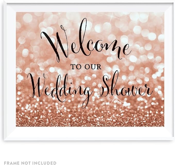 Andaz Press Wedding Party Signs, Glitzy Rose Gold Glitter, 8.5x11-inch, Welcome to our Wedding Shower, 1-Pack, Bokeh Colored Party Supplies