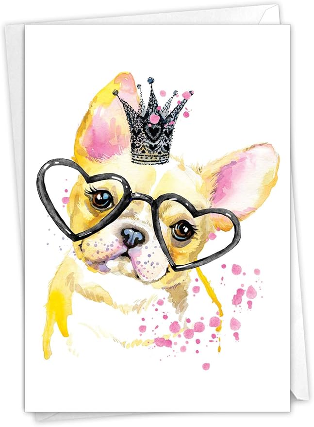 NobleWorks - 1 Funny Animal Birthday Card with Envelope - Cute Card for Birthdays - Funky Colorful Creatures Dog C6749ABDG