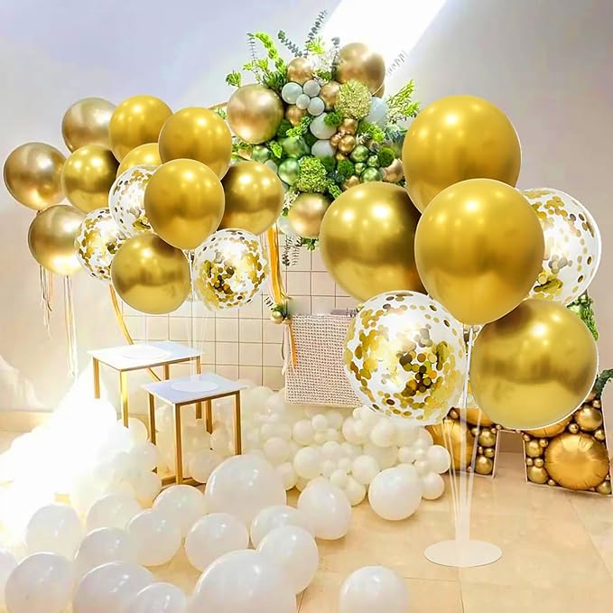 Gold Party Decorations 4Set Balloon Stand Table Centerpieces for Birthday Bridal Shower Wedding Anniversary Engagement Mother's Day Father's Day Graduation Decorations 2026 New Years Eve