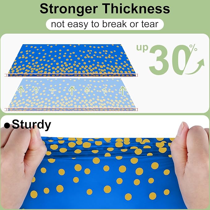 misaya 3 Packs Dot Disposable Table Cloth, 54 x 108 Inch Waterproof Plastic Tablecloth, Rectangle Gold Dots in Blue Table Covers for Easter, Picnic, Birthday, Party