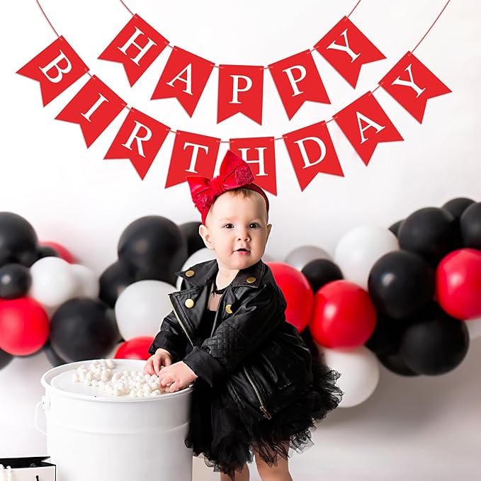 Hooqict Red Happy Birthday Banner Sign for Backdrop Red Birthday Party Decorations for Women Men Party Supplies Wall Door Banner Garland Bunting Flag