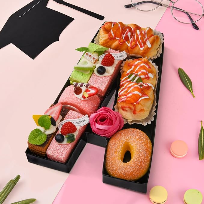 GRAD Set Cardboard Letter for Charcuterie 10.2'' Black Grad Fillable Tray Charcuterie Paper Box for Graduation Party Decorations Chocolate Candy Cupcake Container