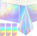 3pcs Iridescence Holographic Foil Tablecloth 54*72 inch Laser Shiny Plastic Birthday Party Table Cloths Waterproof Table Cover for Christmas Wedding Bridal Shower Anniversary Party Supplies