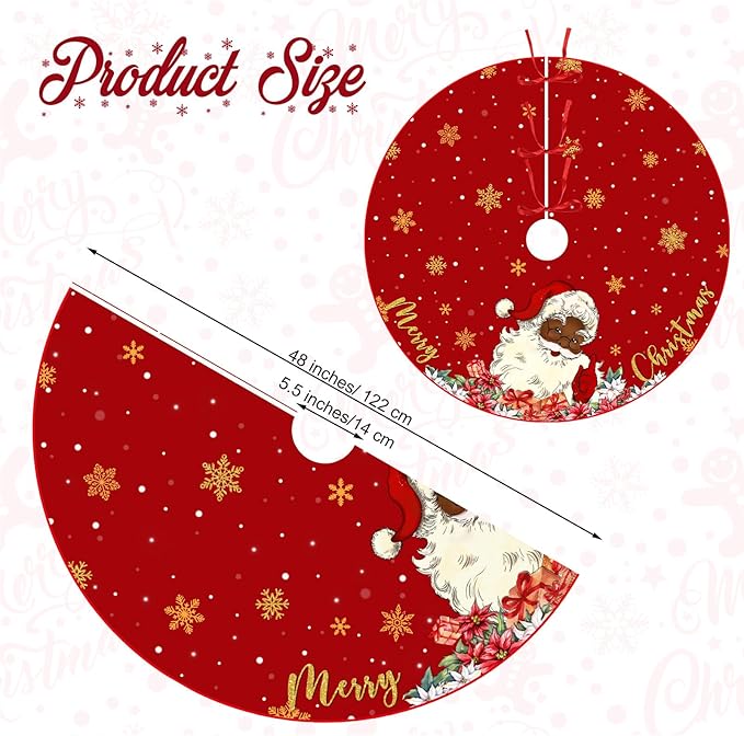 48 Inch Christmas Tree Skirt Double Layer Large Snowflake Xmas Tree Mat Decor for Winter Holiday Party Indoor Outdoor Christmas Decorations(Red,Santa Claus)