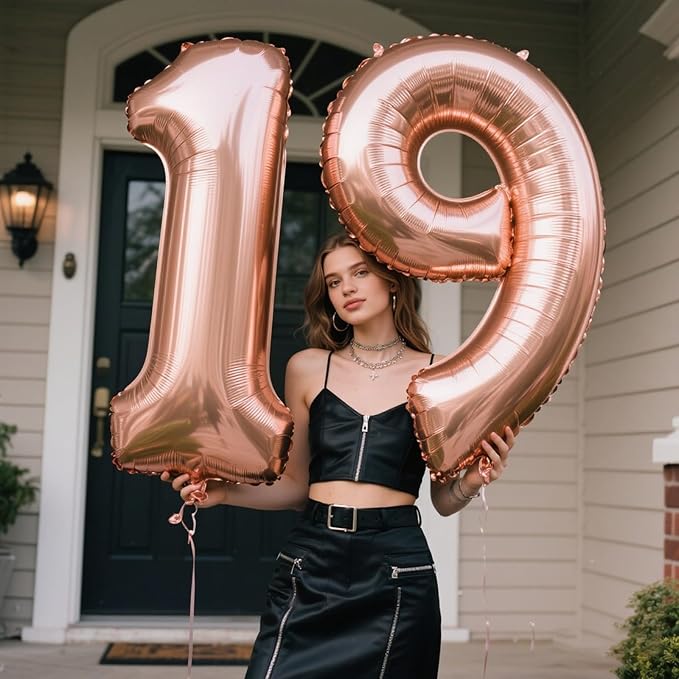 40 Inch Rose Gold Balloon Number 19 Balloon,Jumbo Mylar Foil Helium Balloon for 19 Digital Balloons for Birthday Party,Wedding Anniversary Party Decorations