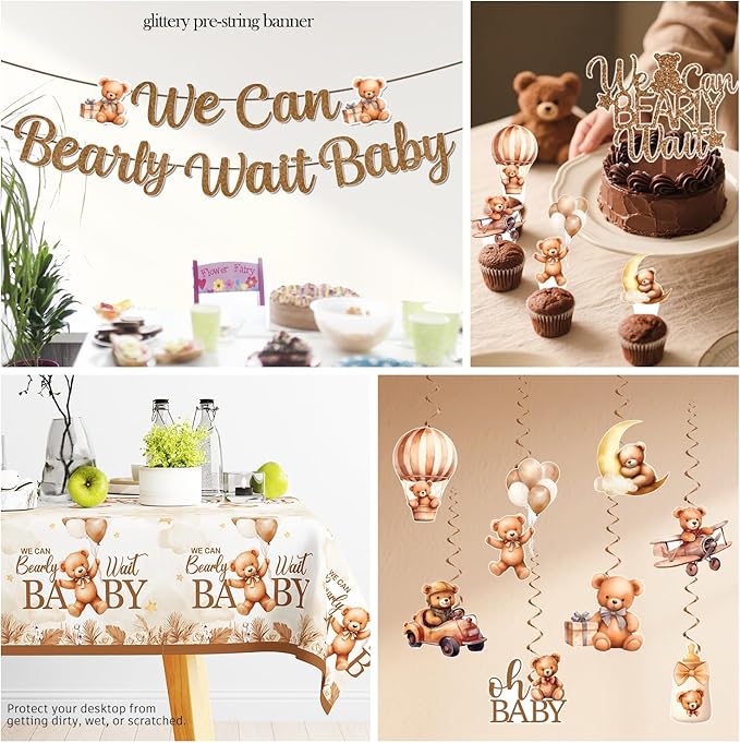 163pcs Bearly Baby Shower Decorations Complete Tableware Set, Serves 20 Guests, Teddy Bear Baby Shower Decor, Bear BabyShower Decorations Boys Girls, For Barely Theme Party