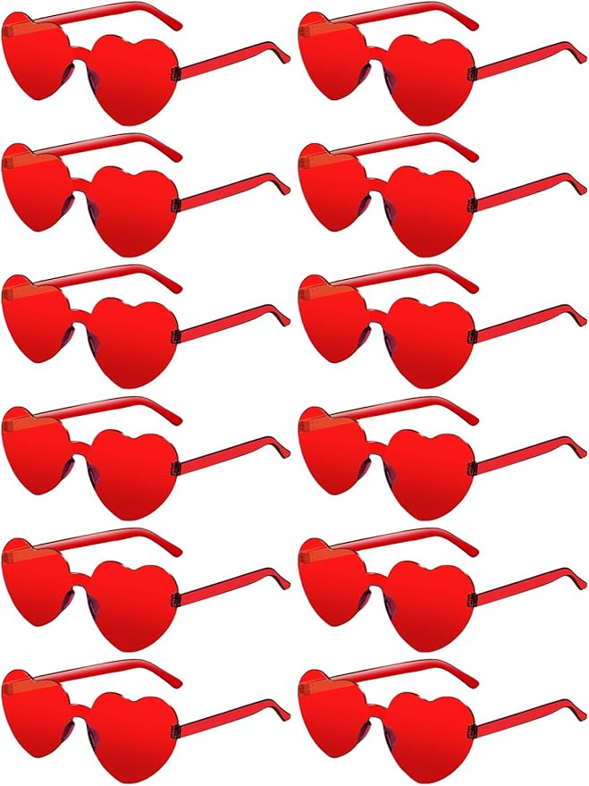 12 Pairs Heart Shaped Sunglasses for Women Colorful Glasses Fun Trendy Transparent Heart Sunglasses Party Favor