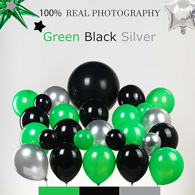 Black green and Silver Balloon Garland Arch Kit 130+ Pieces with green and Silver Stars, Graduation Certificate Graduation Cap GRAD Letters Mylar Balloons for 2025 Graduation Prom Decorations