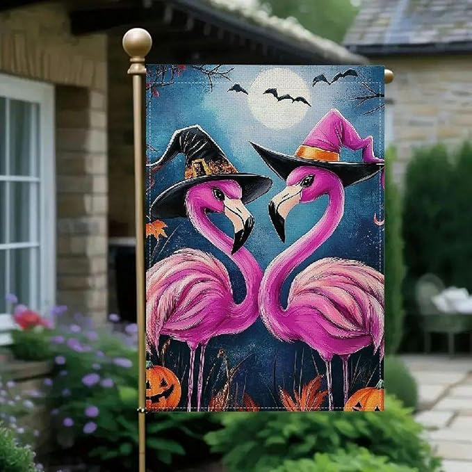 Halloween Flamingo Garden Flag 12x18 Inch Double Sided Outside Funny Seasonal Farmhouse Yard Outdoor Flag