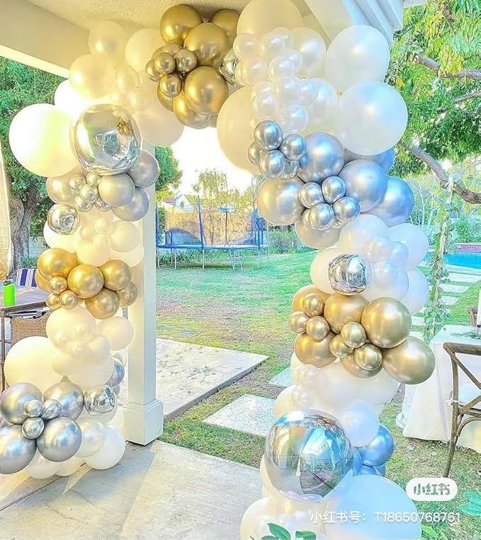 143 Pack Gold White Champagne and Pearl Balloons Garland & Arch Kit-Small and Large White， Gold Balloons -Gold and white Bridal Shower Wedding Birthday Baby Shower Party Decorations