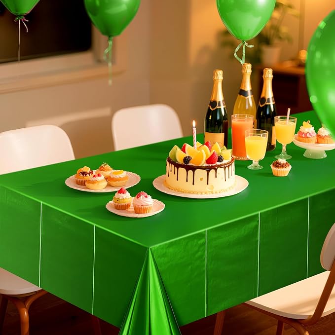 2 pcs Green Tablecloth Plastic -Stunning Metallic Matte Finish, 40" x 108" Christmas Table Cloth, Perfect for Jungle Safari Wild One Birthday Party Wedding Baby Shower Decorations