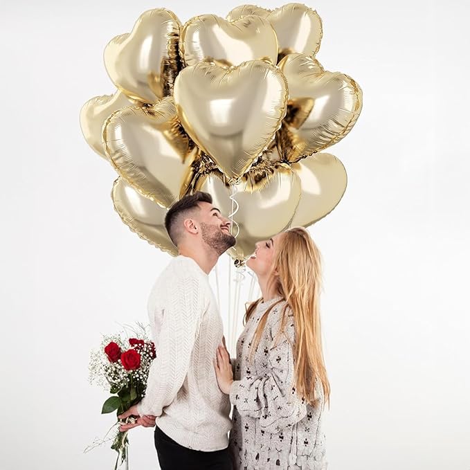 Pastel Gold Heart Balloons, 18 Inch 10 Pcs Light Yellow Foil Heart Balloons Pastel Yellow Heart Shape Foil Balloons Pastel Gold Party Balloons for Birthday Wedding Baby Party Valentines