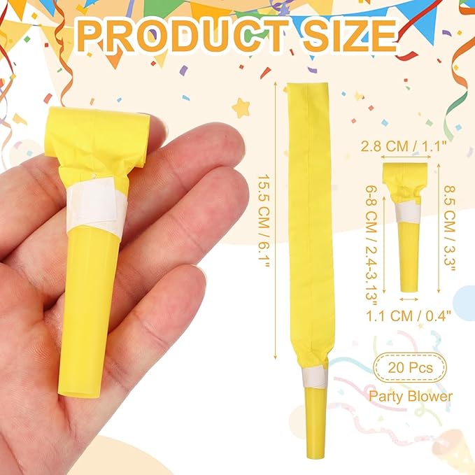 uxcell 20 Pcs Colorful Noise Makers Plastic Party Blowers Party Favors for Birthday Parties Holiday Christmas New Years Gift Favors, Yellow