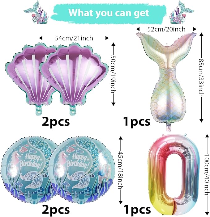 Mermaid Birthday Decorations Mermaid Balloons - Number 9 Balloons for Girls Under The Sea Mermaid Theme Baby Shower Birthday Favors