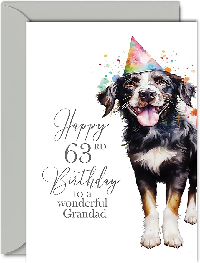 63rd Birthday Cards for Grandpa - Party Dog - Happy Birthday Card for 63 Year Old Grandpa from Granddaughter Grandson, A5 Bday Man Men Him Greeting Cards Gift for Grandpa Birthday Gifts