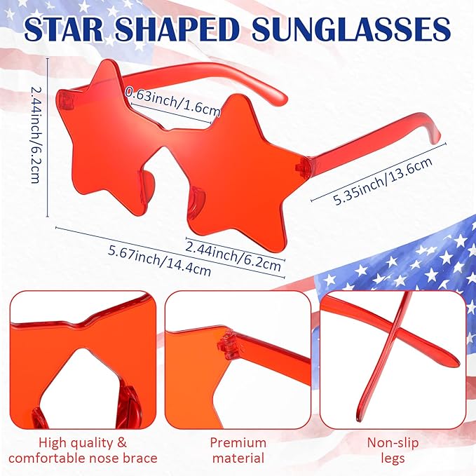 Xuhal Star Shaped Sunglasses Bulk 4th of July Star Glasses Patriotic Glasses for Christmas Independence Day Party Favors