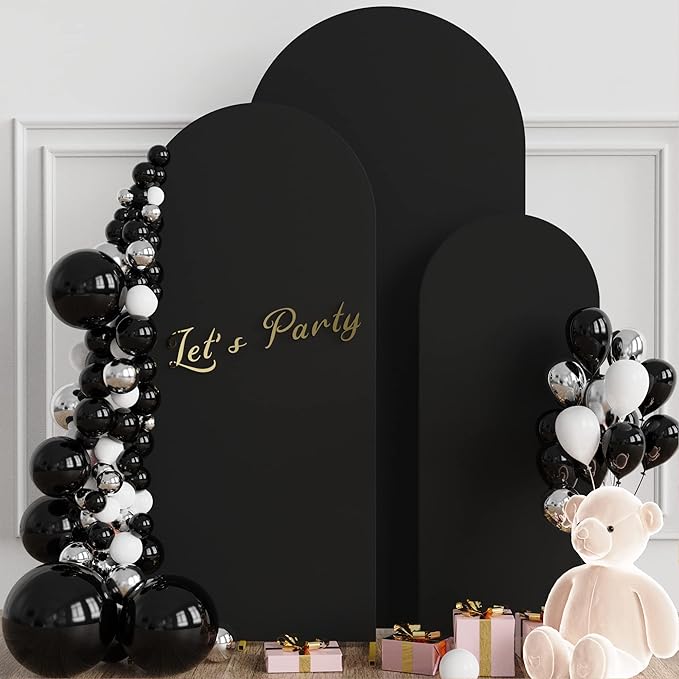 Wokceer Set of 3 Wedding Arch Cover Spandex Fitted Wedding Arch Stand Covers for Round Top Chiara Arch Backdrop Stands Cover for Birthday Party Ceremony Banquet Decoration 4ft,5ft,6ft Black