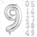 16 In Silver Large Numbers Balloons 0-9, Self Inflating Number 9 Balloons for Boys Girls, Big Silver Digit 9 Balloons for Women Men Birthday Party Anniversary Wedding Supplies Decorations