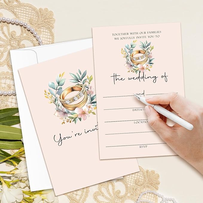 Ring Wedding Invitations, Wedding Shower Invites With Envelopes, Engagement Party Invitations For New Couples, 25 Pcs Cards & Envelopes /02