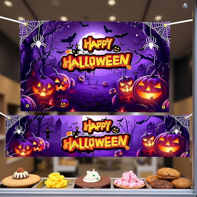 Large Halloween Party Banner and Backdrop for Indoor & Outdoor, Yard Garden Halloween Decorations & Party Supplies(Purple)