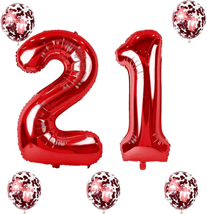 21st Birthday Balloons for Her Red, 40 Inch Giant Red Foil Number 21 Balloons with Red Confetti Balloons Kit, Digit 2 & 1 Helium Balloons for Boys Girls Women 12th 21st Anniversary Party Decorations