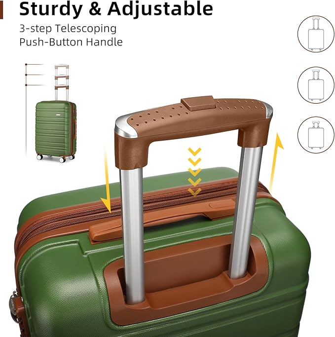 LARVENDER Luggage Sets 6 Piece, Expandable Hardside Carry on Suitcase Set with Spinner Wheels, Lightweight Rolling Luggage Sets for Women with TSA Lock, Green Brown