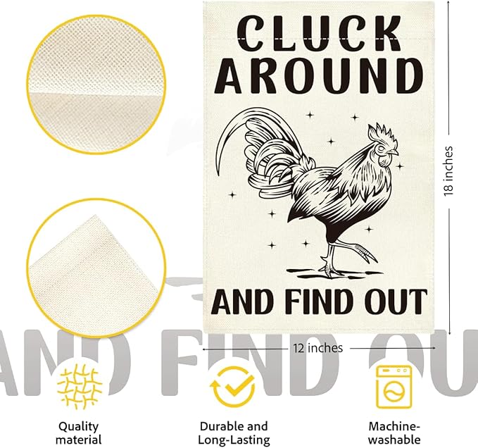 Funny Garden Flag Farmhouse Chicken Cluck Around and Find Out Flag Decor for Yard Veranda Patio Outdoor Double Sided Garden Flags 12 x18 inches