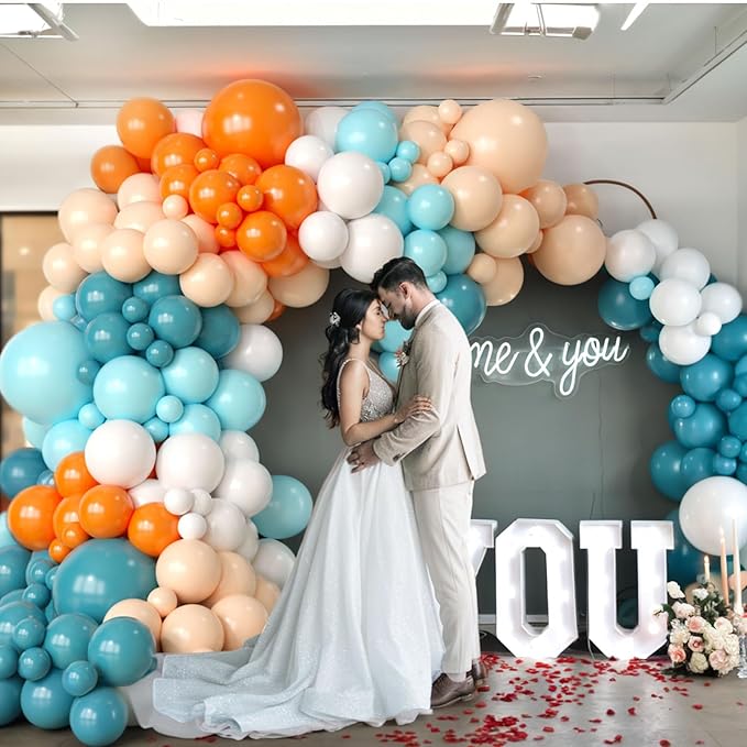Blue and Orange Balloons Arch Kit, Orange Retro Sea Blue Teal Apricot White Balloon Garland Kit Latex Balloons for Women Men Boho Birthday Party Wedding Baby Bridal Shower Graduation Party Decorations