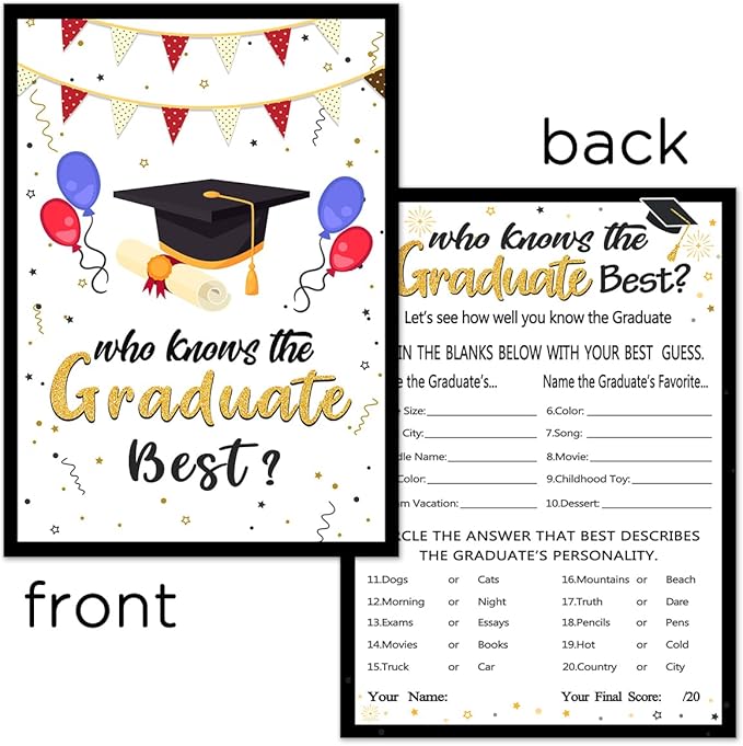 Yangmics Direct Who Knows The Graduates Best - Grad Graduation Party Game 2026 Party Supplies Decoration- 30 Cards