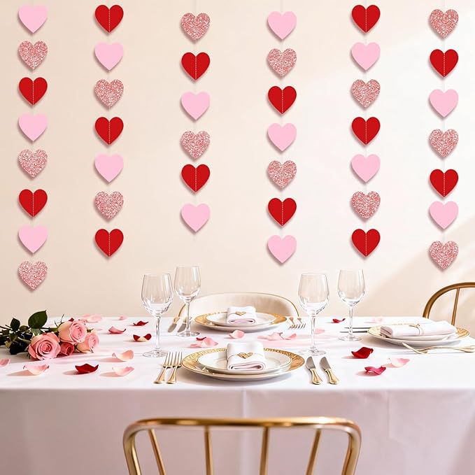 4PCS Pre-strung Valentine’s Day Banner, Valentine’s Day Decorations Include NO DIY Valentines Banner Heart XO Felt Sign Heart Garlands for Home Mantle Fireplace Wall Decor