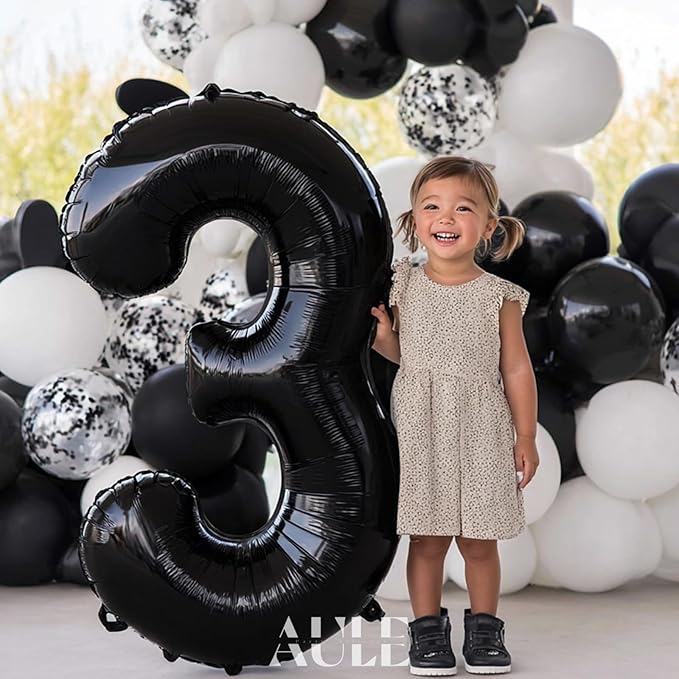 AULE 40 Inch Big Black 3 Balloon Number Large Foil Helium Number Balloons 0-9 Jumbo Giant Happy 3rd Birthday Party Decorations for Boy or Girl Huge Mylar Anniversary Party Supplies