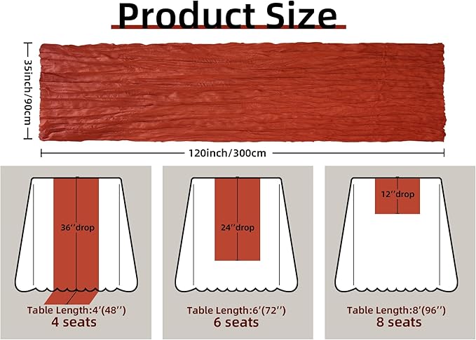 FEXIA Terracotta Cheesecloth Thanksgiving Table Runner 35x120 Inches Orange Red Rust Boho Gauze Christmas Table Runners Burnt for Wedding Decor Reception Bridal Shower Centerpiece