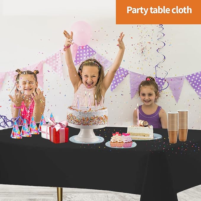 Black Disposable Plastic Tablecloth for Rectangle Tables (48 Pack) Premium Decorative Table Cloths for Parties, Events & Weddings, Indoors & Outdoors, 54 x 108 inches