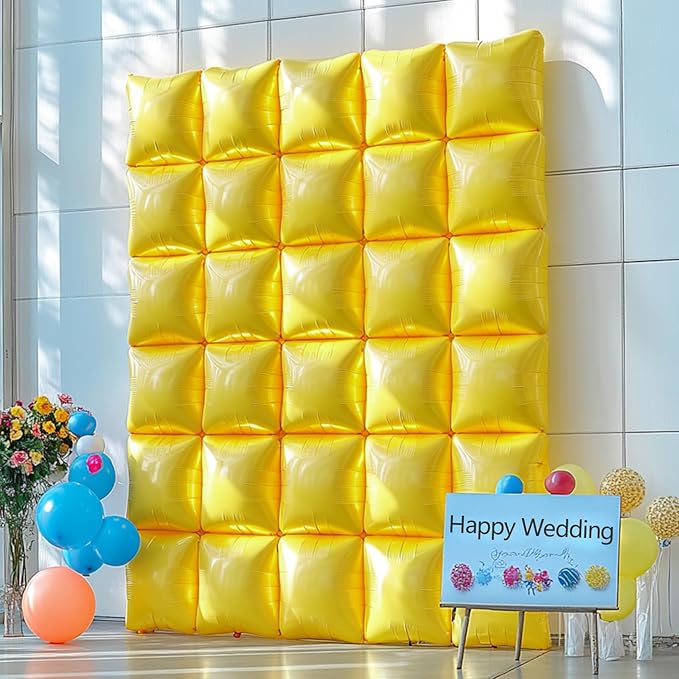 NISOCY 36PCS Pastel Yellow Square Foil Balloons Wall Backdrop Double Sided Yellow Balloons Tunnel Arch Kit for Baby Shower Birthday Wedding Sunflower Bee Theme Party Decoration