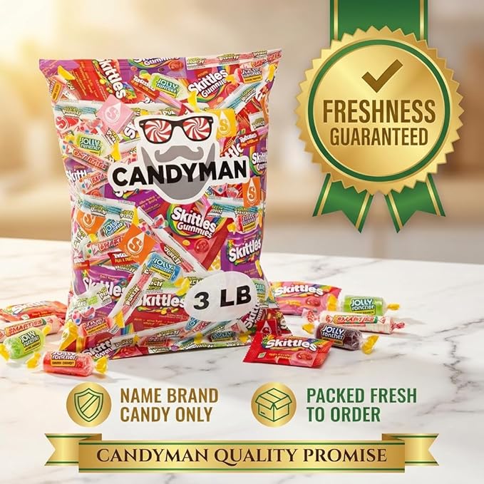 CANDYMAN Assorted Candy Variety Pack 3lbs of Pinata Stuffers, Bulk Candy for Party Favors Goodie Bags for Birthday Party, Candies in Bulk Individually Wrapped