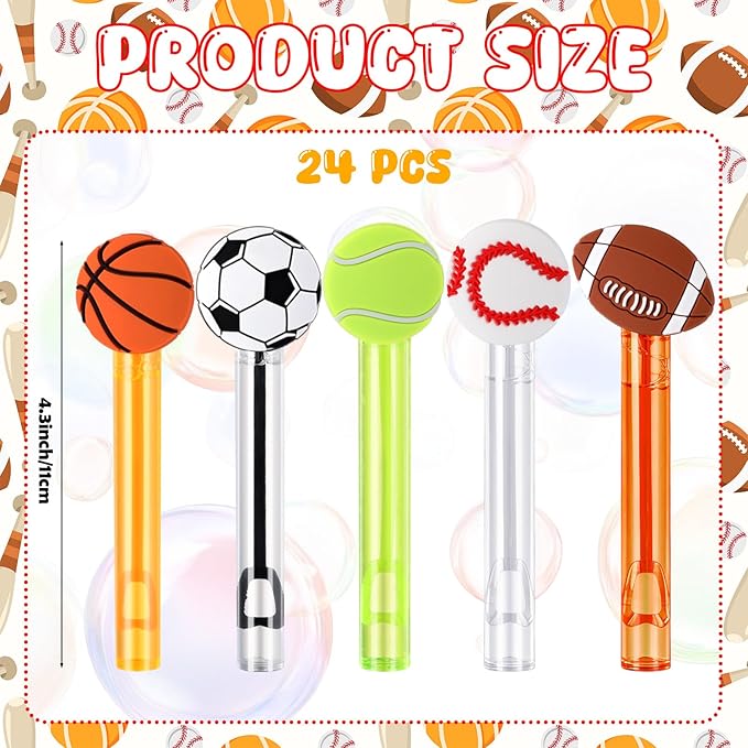 Jenaai 24 Pcs Sports Themed Bubble Wands Balls Shaped Bubble Wand Party Favors for Outdoor Summer Activity Cartoon Birthday Gifts Carnival Goody Bag Stuffers Wedding Supplies