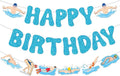 Zwiebeco Blue Swimming Happy Birthday Party Decoration Banner Bunting Garland Hanging Paper for Boys Girls Men Women Kids Adults Summer Pool Swim Sports Themed Birthday Decor Accessories Supplies