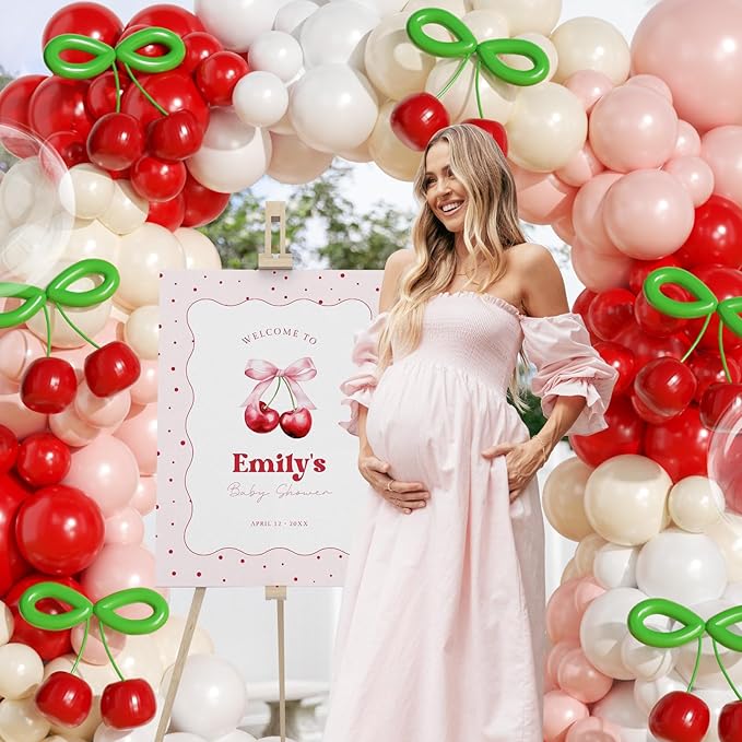 JOGAMS Cherry Balloon Arch Kit,193Pcs Cherry Party Decorations with Clear Red Pink White Sand Balloons for Cherry On Top Baby Shower Birthday Bridal Shower Wedding Valentine's Galentine's Day
