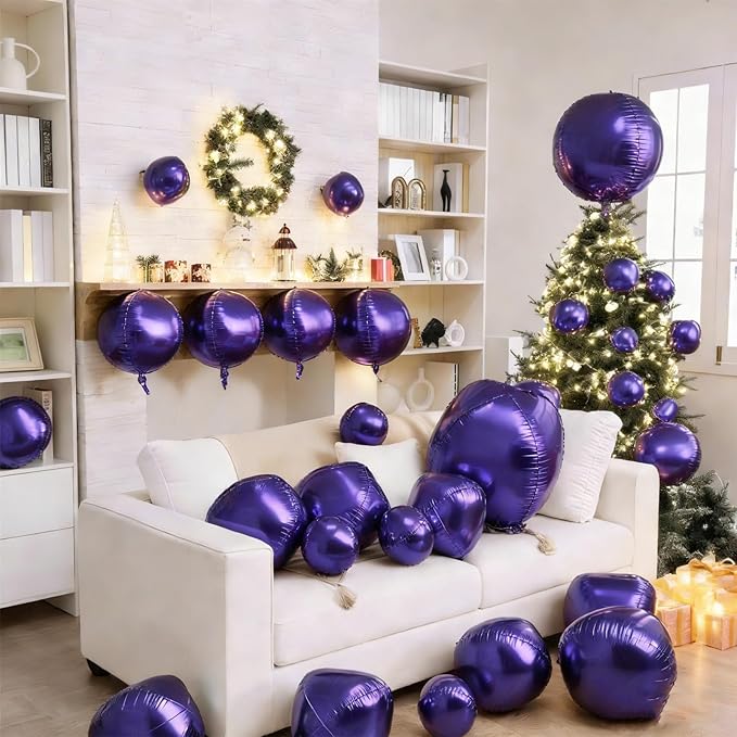 12Pcs Purple Round Balloons Foil, 22" 18" 15" 10" 4D Sphere Shaped Balloon Different Size, Large Metallic Purple Balloons for Wedding Prom Graduation Baby Shower Birthday Party Decorations Backdrop