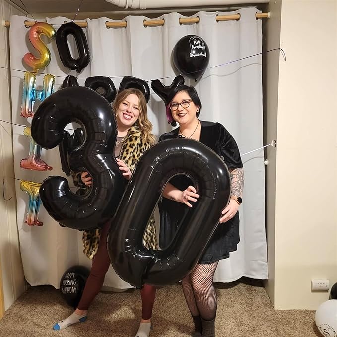 80th Birthday Balloons Black for Women, 40 Inch Giant Mylar Foil Number 80 Self Inflating, Digit 8 & 0 Helium Men Anniversary Party Decorations Supplies