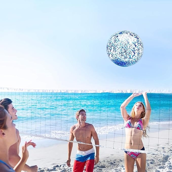 12 Pack Inflatable Glitter Beach Balls Bulk - 16" Beach Ball Swimming Pool Toys for Games Adults Kids, Summer Pool Beach Party Decoration,Luau Decorations Essential Blow Up Beach Ball (Blue,Glitter)