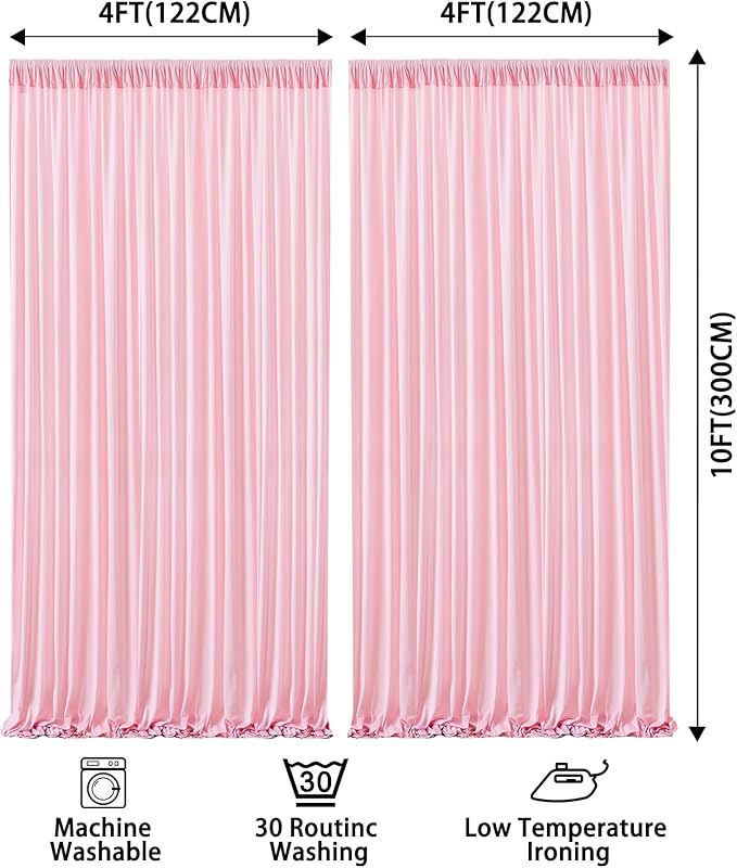 8x10FT Baby Pink Backdrop Curtains for Wedding Parties, Wrinkle Free Polyester Photography Backdrop Drapes for Wedding Baby Shower Birthday Parties Stage Background Stand Decorations 4x10ft,2 Panels
