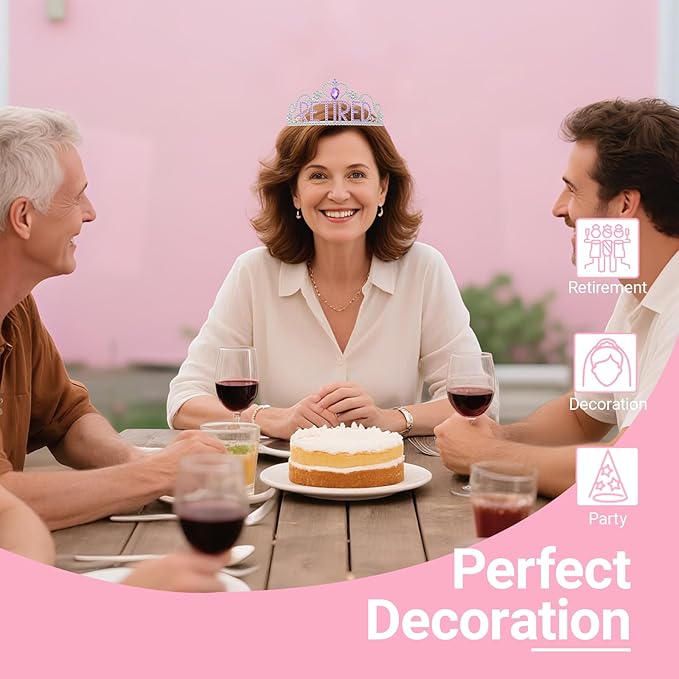 Retirement Party Decorations with Tiara and Sash for Women, Happy Retired Crown and Sash for Gift