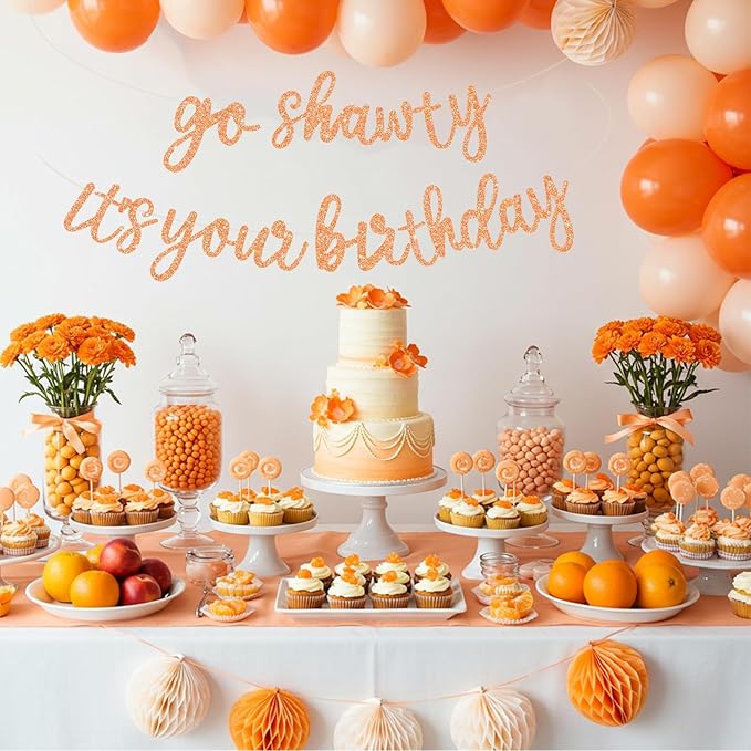 BEISHIDA Go Shawty It's Your Birthday Banner NO DIY Hip Hop Theme Happy Birthday Banner Pre-Strung Rap Theme Happy Birthday Sign for Man Women birthday Party Supply Glitter Light Orange