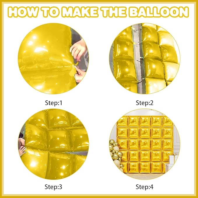 Metallic Gold Double Sided Square Foil Balloons Wall,19 Inches Chrome Foil Balloons Tunnel Arch Kit for Bachelorette,Anniversary,Graduation,Wedding,Birthday Party Background Decoration